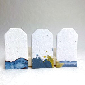 Seed Paper Gift Tag Navy and Gold Print - Set of Twelve Tiny Tags