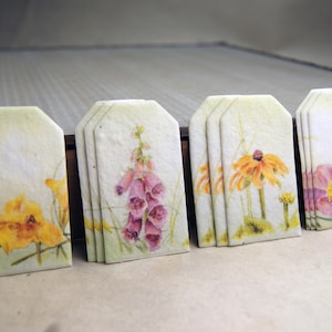 Seed Paper Gift Tag Flower Print Wedding Favor Memorial Set of Twelve Tiny Tags