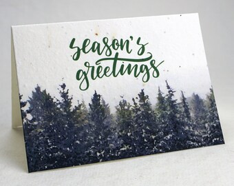 Season's Greetings Northwest First Snow Trees Seed Paper Handmade Blank Recycled Card set of 3 or 10