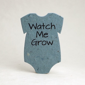 Infant Bodysuit  Shape Watch Me Grow Seed Paper 3" x 2" Wildflower Recycled Lotka Blue for Baby Showers set of 12
