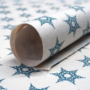 Of The Earth Seed Paper 20x30 handmade sheet gift wrap, wrapping paper, Blue Snowflake set of three