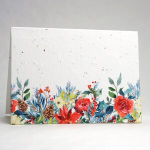 Watercolor Winter Floral Print Wildflower Seed Paper Handmade Blank Recycled Card set of 3 or 10