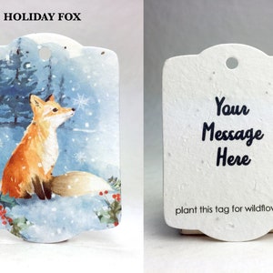 Custom, Personalized Holiday Gift Tags | Watercolor Art | Wildflower Seed Paper Tags | 3.25&quot; wide by 2.375&quot; tall | Set of 16