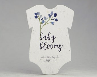 Infant Bodysuit Shape Baby Blooms Seed Paper 3" x 2" Wildflower Cotton #10s for Baby Showers Set of 12