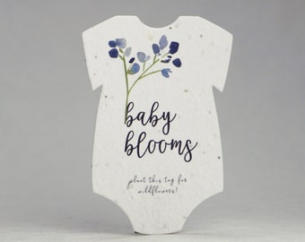 Infant Bodysuit Shape Baby Blooms Seed Paper 3" x 2" Wildflower Cotton #10s for Baby Showers set of 12