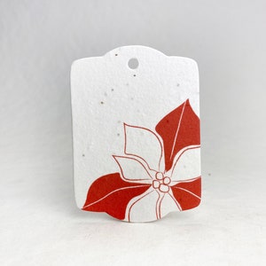 Seed Paper Gift Tags | Poinsettia Holiday Art | 3.25" wide by 2.375" tall | Double Sided with Planting Information