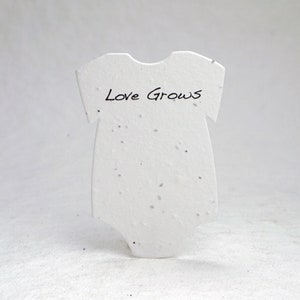 Infant Bodysuit  Shape Love Grows Seed Paper 3" x 2" Wildflower Cotton #10s for Baby Showers set of 12
