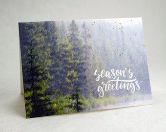 Season's Greetings Northwest Misty Trees Seed Paper Handmade Blank Recycled Card set of 3 or 10