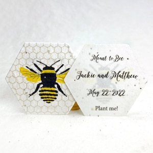 Custom, Personalized Meant to Bee Hexagon Seed Paper Tag Honeycomb Wildflower Cotton for Weddings or Events - Plant me! Set of 24