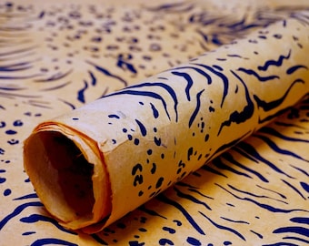 Wild Cat Tiger Pattern Black Leopard Print on Orange Handmade Lotka Nepal Wrapping Paper Gift Wrap 3 sheets