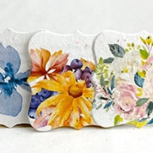 2.5" x 2.5" | Floral Watercolor | Wildflower Seed Paper Tags | Set of 12 or 96 | Planting Directions on Reverse
