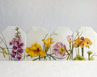 Watercolor Floral | Large Tags 2.5" wide by 3.375" tall | Handmade Wildflower Seed Paper | Set of 8