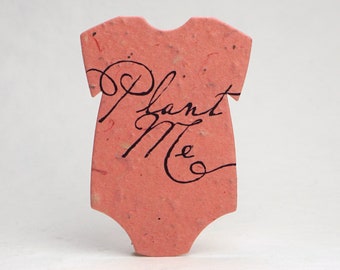 Infant Bodysuit  Shape Plant Me Seed Paper 3" x 2" Wildflower Recycled Lotka Pink for Baby Showers set of 12