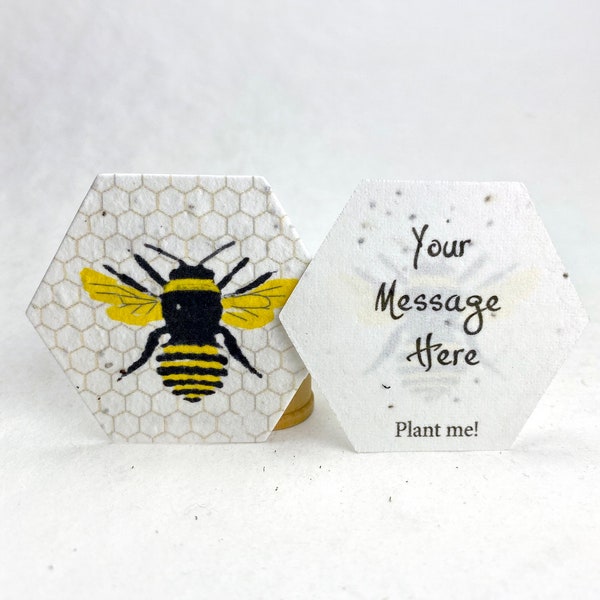 Custom, Personalized Hexagon Seed Paper Tag Honeycomb Wildflower Cotton for Weddings or Events - Plant me! Set of 24