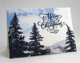 Merry Christmas Northwest Trees Seed Paper Handmade Blank Recycled Card set of 3 or 10