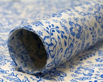 Handmade Wrapping Paper Gift Wrap 3 or 10 sheets Blue Garden flower print 20 x 30 inch