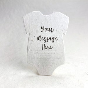 Custom, Personalized Print - Infant Bodysuit  Shape - Seed Paper - 3" x 2" Wildflower Seeds for Baby Showers set of 18
