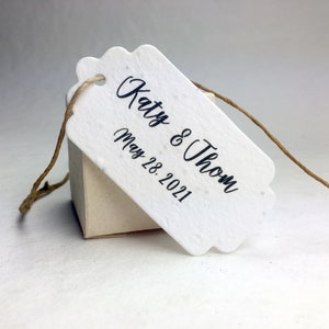 Custom, Personalized Seed Paper Gift Tag | Wedding Favor | Add Your Names and Wedding Date | 1.5" x 3" Scalloped Tag | Set of 24
