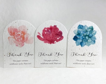 Seed Paper Escort Arch Card | Thank You | Floral Line Art | 2.5" x 3.5" | Wildflower Seed Paper | Set of 16