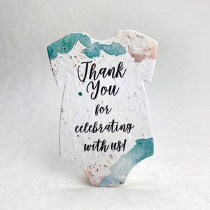 Infant Bodysuit  Shape Thank You Watercolor Seed Paper 3" x 2" Wildflower Cotton #10s for Baby Showers set of 12