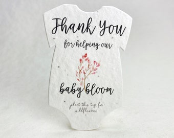 Infant Bodysuit Shape Thank You Baby Blooms Seed Paper 3" x 2" Wildflower Cotton #10s for Baby Showers set of 12