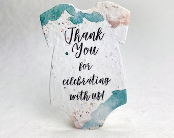 Infant Bodysuit  Shape Thank You Watercolor Seed Paper 3" x 2" Wildflower Cotton #10s for Baby Showers Set of 12