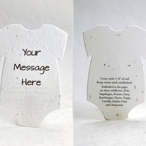 Custom, Personalized Double Sided Print - Infant Bodysuit Shape - Seed Paper - 3" x 2" Wildflower Seeds #10s for Baby Showers set of 18