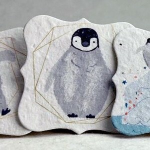 Holiday Penguin Tags Mixed Set | Wildflower Seed Paper Tags | 1.75" x 1.75" | Planting Directions on Reverse | Set of 20