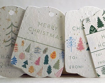 Cute Tree Art | Wildflower Seed Paper Tags | 3.25" wide by 2.375" tall | Holiday Gift Tags | Set of 8