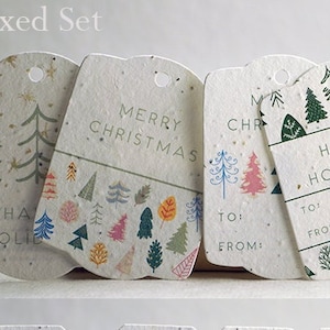 Cute Tree Art | Wildflower Seed Paper Tags | 3.25" wide by 2.375" tall | Holiday Gift Tags