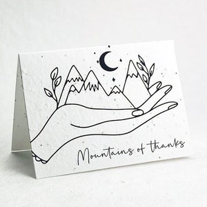 Mountains of Thanks -  Handmade Wildflower Seed Paper Handmade Blank Recycled Thank You Card set of 3 , 10, or 100