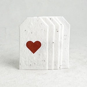 Red Heart | Tiny Seed Paper Gift Tag | 1.25" x 2.25" | Handmade Paper with Wildflower Seeds | Set of 12