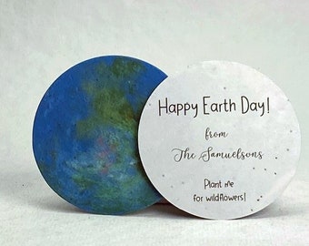 Custom Earth Day - Happy Earth Day - Large Earth Seed Paper Circle 3.25 inch diameter Wildflower Cotton for Events - Set of 12