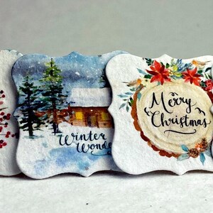 Holiday Phrases Woodland Watercolor Tags | Wildflower Seed Paper Tags | 1.75" x 1.75" | Planting Directions on Reverse | Set of 20 or 100