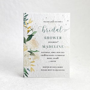 Personalized - Handmade Seed Paper Bridal Shower Invitations - Watercolor Floral - 3.5 x 4.875 - Set of 8 w/ Envelopes and Planting Inserts