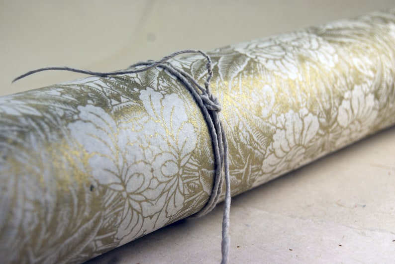 Golden Mum Floral Pattern Lotka Wrapping Paper Holiday Gift Wrap 3 sheets invitation paper