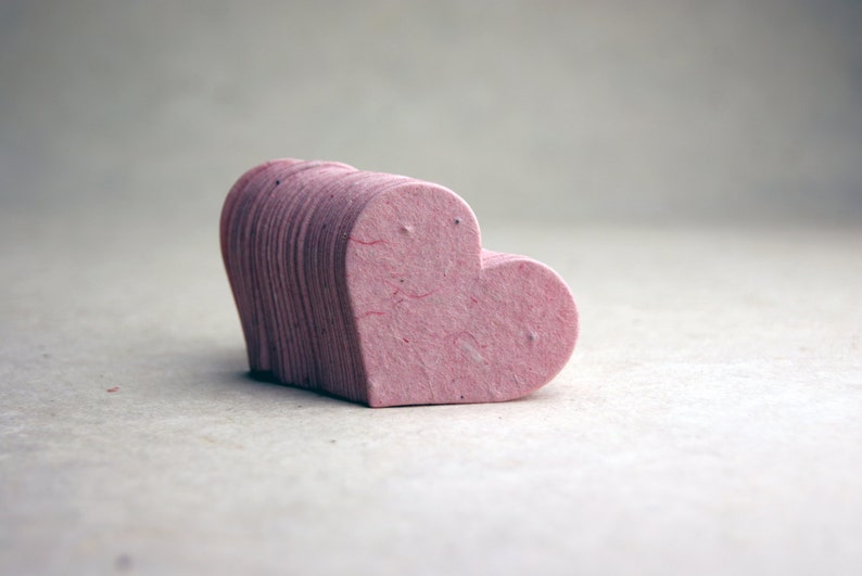 Seed Paper Hearts 1.75 x 1.5 Wildflower set of 50 Pink Lotka Recycled Fibers