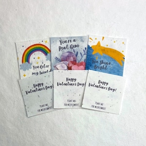 Whimsical Watercolor Children's Valentines - Wildflower Handmade Seed Paper - 2" Squares - Set of 12 - Mixed Set