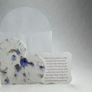 Large Purple 100% Recycled Seed Paper Hearts 45s 2.85"w x 2.5"h with glassine envelope and planting guide set of 24