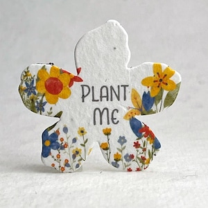 Plant Me - Handmade Wildflower Seed Paper Tags - Flower Shape - 2.5" x 2.4" - Wedding or Event Favors - Set of 24
