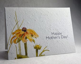 Mother's Day Card - Handmade Wildflower Plantable Seed Paper - Watercolor Black Eyed Susan Art - Blank Inside - With Recycled Paper Envelope