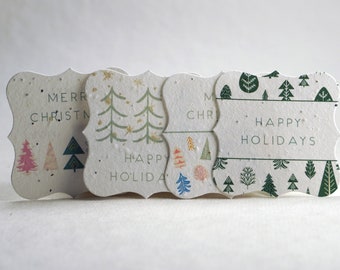 Set of 12 | 2.5" Scalloped Tags | Holiday Cute Watercolor Gift Tags | Wildflower Seed Paper | To/From on Reverse
