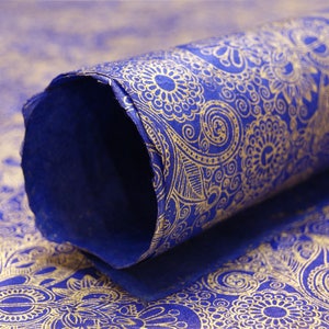 Blue Gold Wizard Starburst Spiral Sapphire Swirl handmade Wrapping Paper gift wrap 3 or 10 sheets floral print