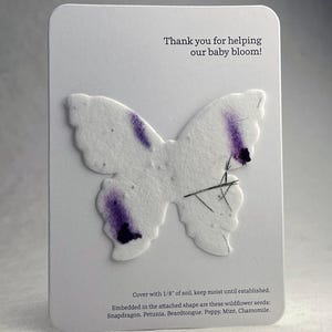 Thank You Baby Blooms - Recycled Card 3.5" x 4.875" With Seed Paper Butterfly 2.85" x 3" - Choose Print & Seed Paper Color - Set of 8