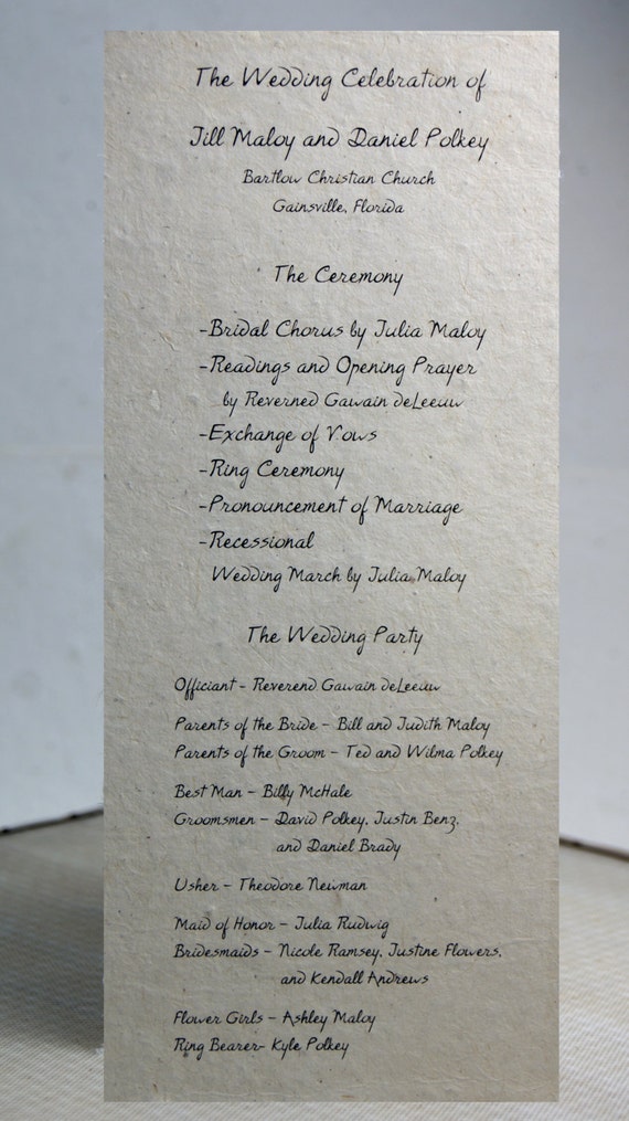 Seed Paper Wedding Programs Custom Printed In Black Ink With Etsy