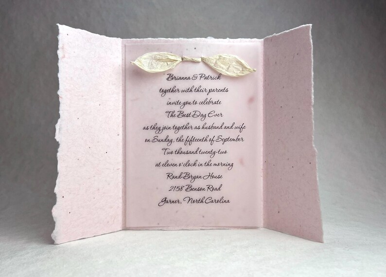 DIY Invitation Kit - Cotton Fiber Earth Friendly Petal embedded Handmade Seed Paper set of 25 6" x 9" Folding image 9