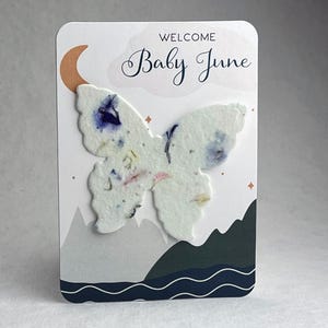 Custom, Personalized Baby Shower Favor - Card 3.5" x 4.875" With Seed Paper Butterfly 2.85" x 3"  - Choose Print and Paper Color - Set of 8