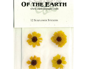 Sunflower 1" Real Pressed Flower Decorating Stickers - pack of 12 - Not Dyed