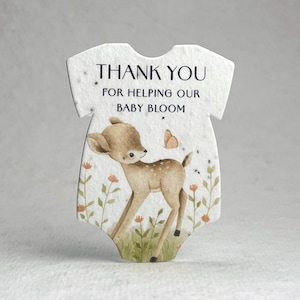 Baby in Bloom Infant Bodysuit Shape Forest Jungle Zoo Animals Seed Paper 3" x 2" Wildflower Cotton #10s for Baby Showers - Set of 12