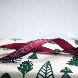 Holiday Decorating Merry Merry Christmas Print 3/8 inch Green, White or Red Double Faced Satin Ribbon image 1